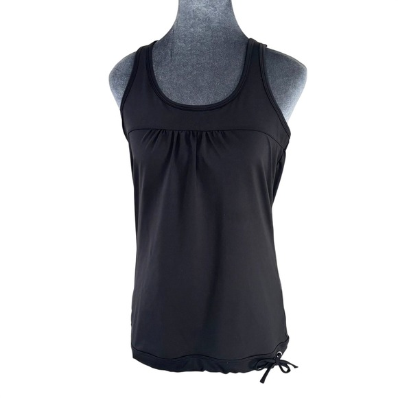 Athleta Tops - Athleta Blk Racerback Workout Tank Top Drawstring Waist Built In Bra Athletic S